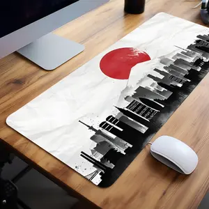 Modern Urban Skyline Extra Large Japanese Sun Mouse Pad Gaming Desk Pad 35x16 Inch Computer Keyboard Mousepad with Non-Slip Rubber Base Durable Stitched Edge Perfect Gift for Friends