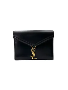 Pre-owned Yves Saint Laurent leather Crossbody Bags Saint Laurent Cassandra Black Smooth Flap Bag With Gold Hardware SL196