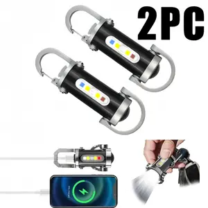 Rechargeable Keychain Flashlight, 2PC Mini High Lumen EDC COB LED Flashlight 1200 Lumens, Portable Waterproof Keychain Light with 7 Lighting Modes, Bright Pocket Work Light for Walking Hiking Emergency Use