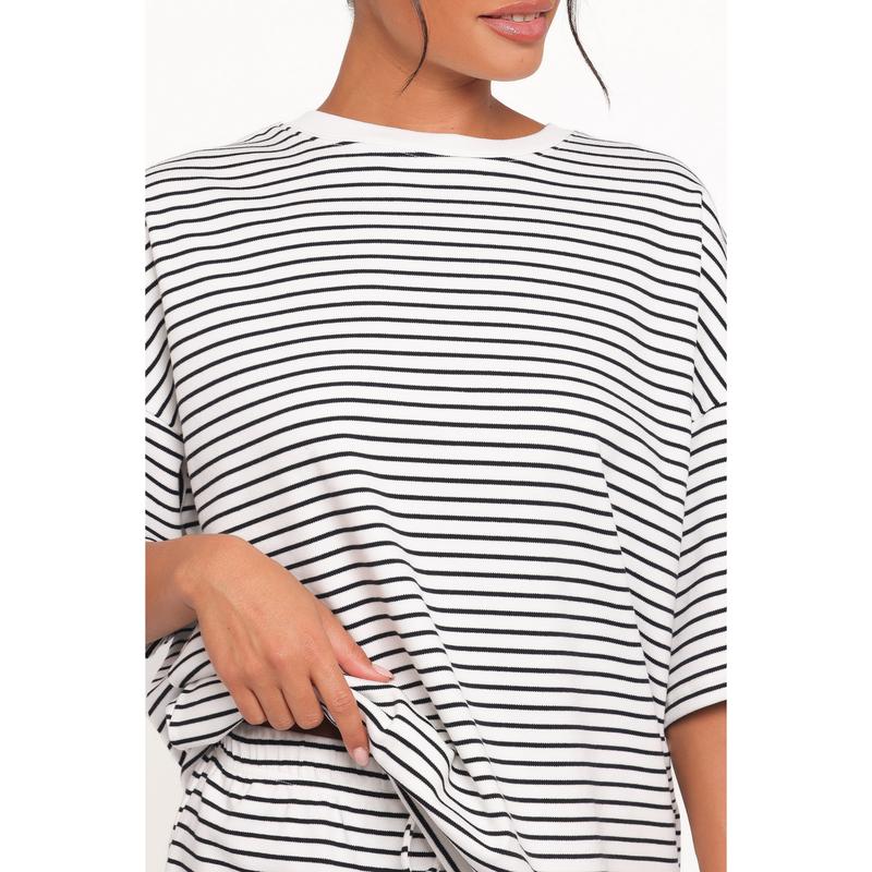 Hellen Stripe Short Set - White Black Stripe
