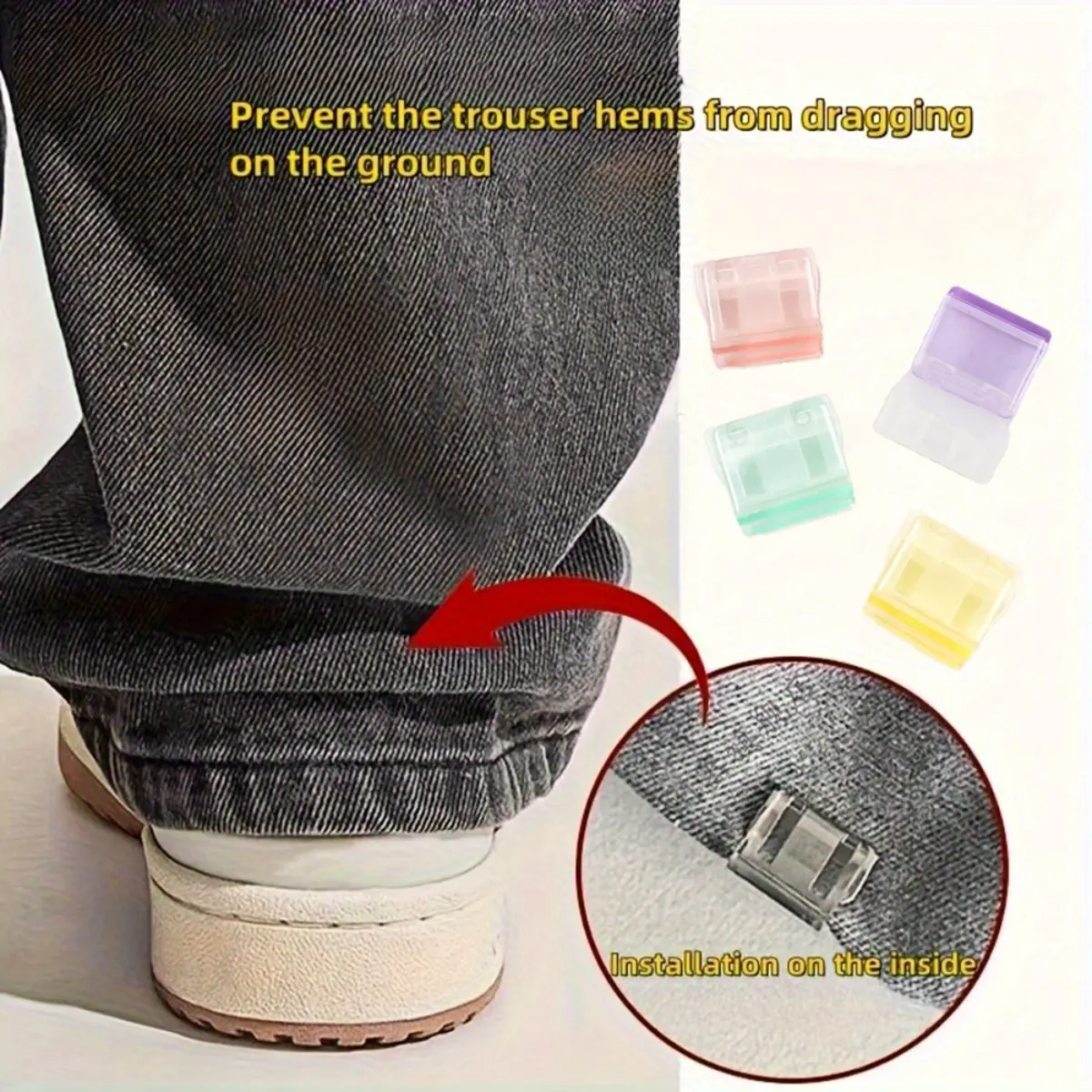 11pcs Convenience Invisible Adjustment Clip for Pants to Shorten Pants Legs, Prevent Bottom Sliding, Hidden Buckle Closure, No Sewing Needed, No Visible Seams, Waterproof, Portable, Clip on Pants