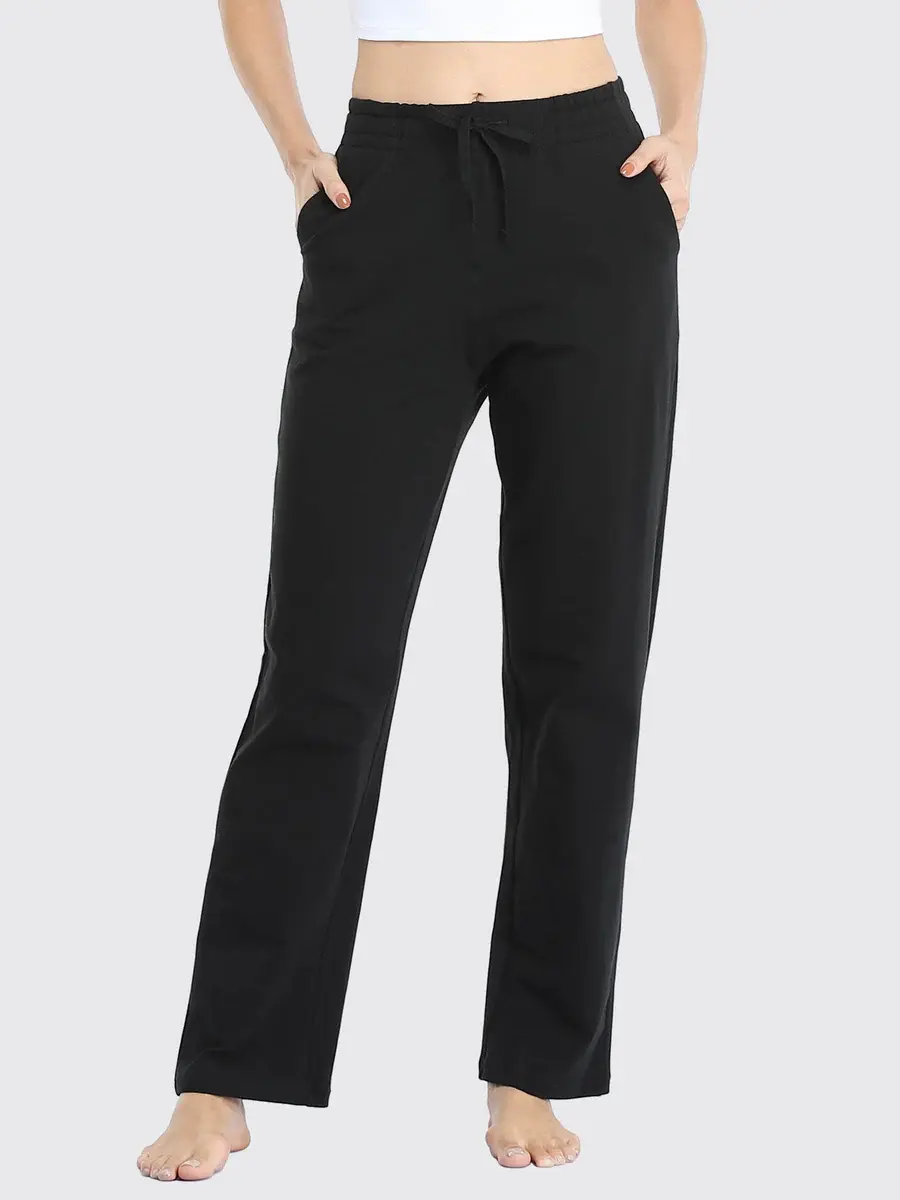 Willit Women's Cotton Sweatpants Open Bottom Yoga Sports Pants Straight Leg Lounge Athletic Pants with Pockets