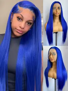26-Inch Royal Blue Long Silky Straight Wig, 13x4 Lace Front Design Wig for Women, Transparent Lace Natural Hairline, Heat-Resistant Synthetic Fiber,Daily Wear Cosplay Party Wigs