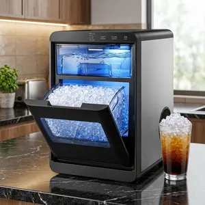 Ice Maker Countertop, 44lbs per Day Soft Chewable Pebble Nugget Ice Machine, One-Touch Self-Cleaning with Touch Screen for Home, Kitchen, Office, Stainless Steel, Black