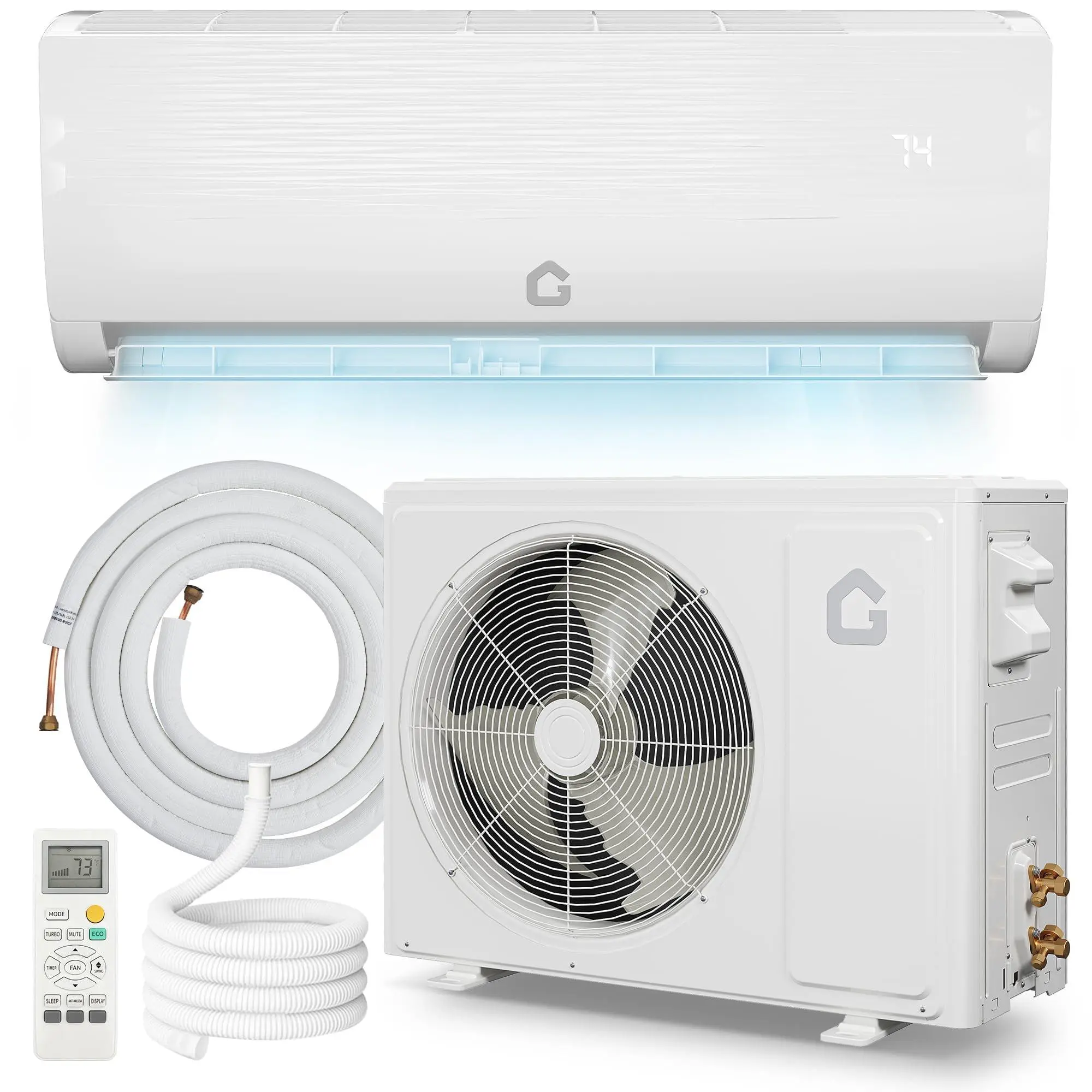 Compact Wall Mount Mini Split Ductless Air Conditioner & Heat Pump - 9000 BTU, 19 SEER2 Rated, 115V Plug, Energy-Saving Inverter, 450 Sq. Ft Cooling/Heating, Low Noise, Remote Control, Complete Installation Kit, Clean Look