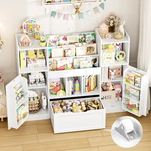 FOTOSOK 55.2'' W Bookshelf and Storage with 9 Cubbies, Organizer Book Shelf with Movable Drawer and Book Shelves, Playroom Storage  Chest Cabinet for Living Room