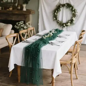 30x119 Inch Pearl Mesh Fabric, Half-Transparent Design with Pearls, Ideal for Party Decoration Supplies, Wedding Backdrops & Home Gardens