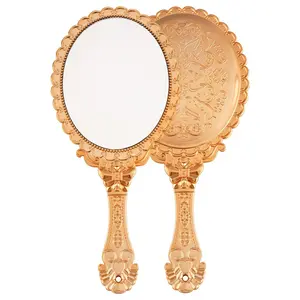 Women's Embossed Flower Travel Handheld Mirror, Portable Princess Vanity Mirror for Desktop, Vintage Makeup Mirror, Travel Hand Mirrors, Cosmetic Mirror