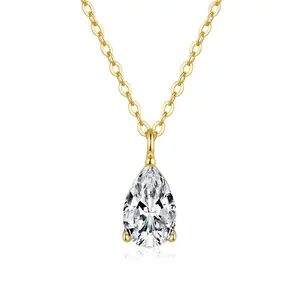 【980】New Year Promo Dangling Teardrop Pendant Necklace , Features a Sparkling 1 or 2 Carat White Synthetic Moissanite, Elegant Everyday Statement Piece