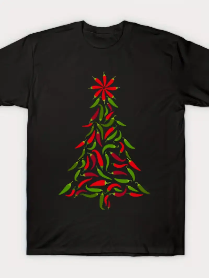 Men's Short-Sleeve Regular Fit T-Shirt - New Mexico Chile Crop Graphic, Red-Green Chile Pepper Tree Design, Comfortable Menswear Top