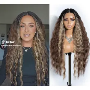 [Style Icon] 30'' Long Wavy Body Wave Deep Middle Part Lace Front Wigs 150% Density Heat Resistant Synthetic Hair Wigs Cosplay