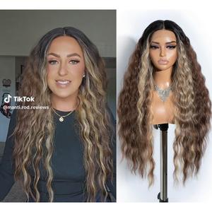 [Style Icon] Summer Vibes 30'' Long Wavy Body Wave Deep Middle Part Lace Front Wigs 150% Density Heat Resistant Synthetic Hair Wigs Cosplay