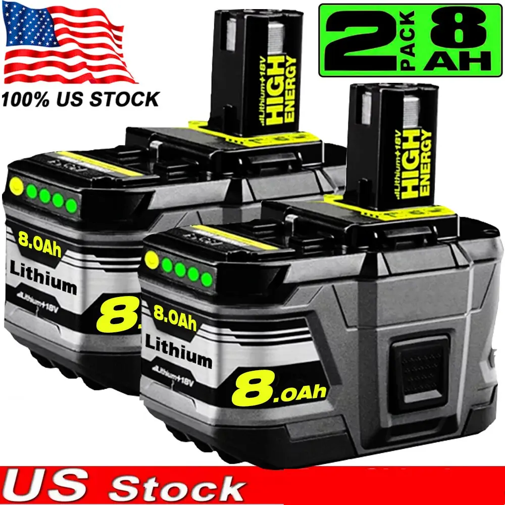 High quality  2PACK 8.0Ah Battery For RYOBI P108 18V One Plus High Capacity 18 Volt P104 P105