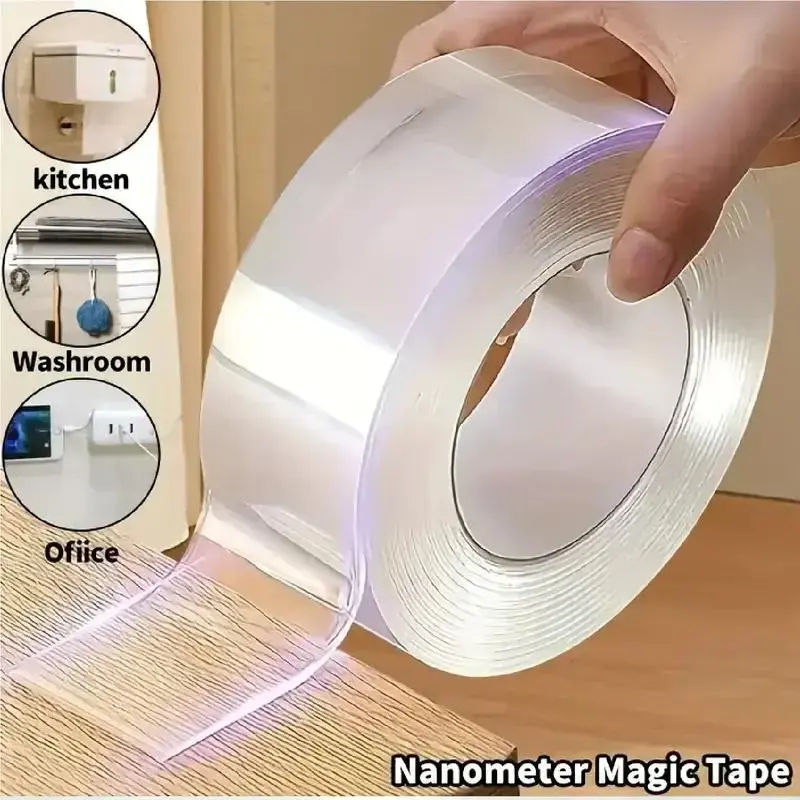 Strong Nano Double Sided Tape Transparent Reusable Washable Traceless Waterproof Heat-Resistant Adhesive Tape for Home Kitchen Car Office & DIY Use