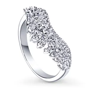 BERRICLE Sterling Silver Wishbone Chevron Crown Graduated Rings Stackable Curved Band for Women, Cubic Zirconia CZ