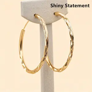 Shiny Statement Fashion Large Circle Women's Earrings Copper Gold Finish Modern Durable Elegant Daily Wear Round Earrings for Casual Outings