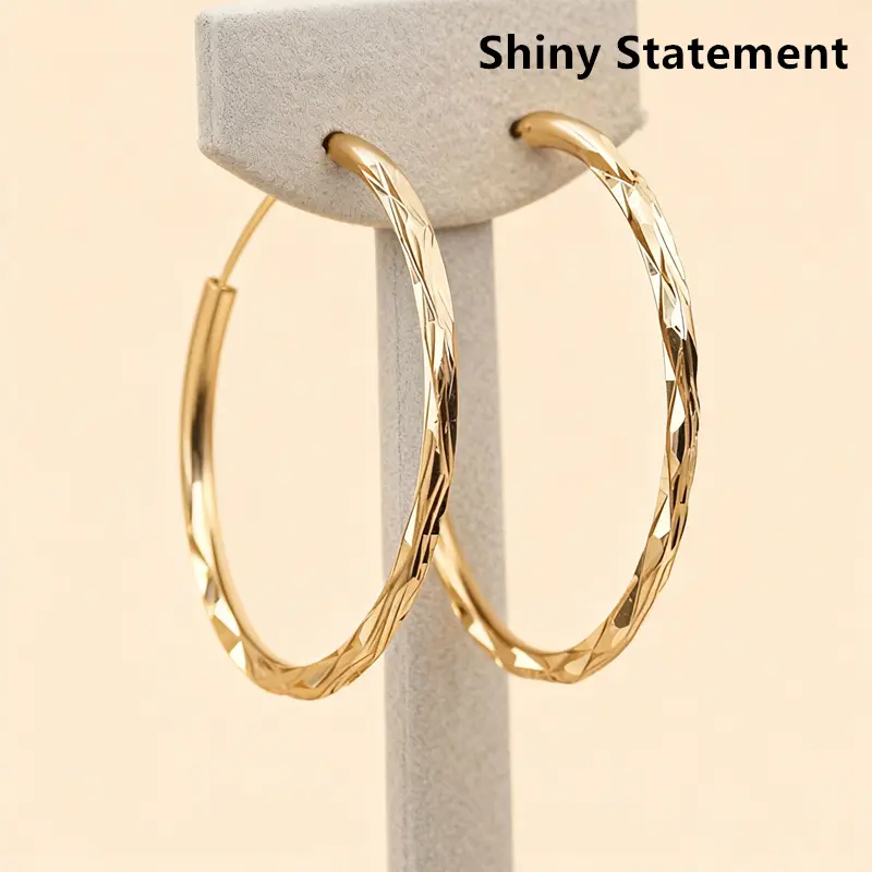 Large Statement Hoop Earrings for Women, Modern Shining Copper Ear Accessories with a Durable Gold Finish for Daily Wear, Ear Hoop, Shining Earrings, Hoops