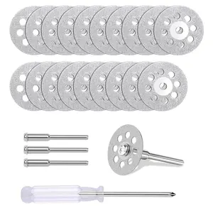 20 PCS Professional 545 Diamond Cutting Discs，Cut Off Wheel Kit for Rotary Tools | 22mm Blades + 4 Mandrels & Screwdriver