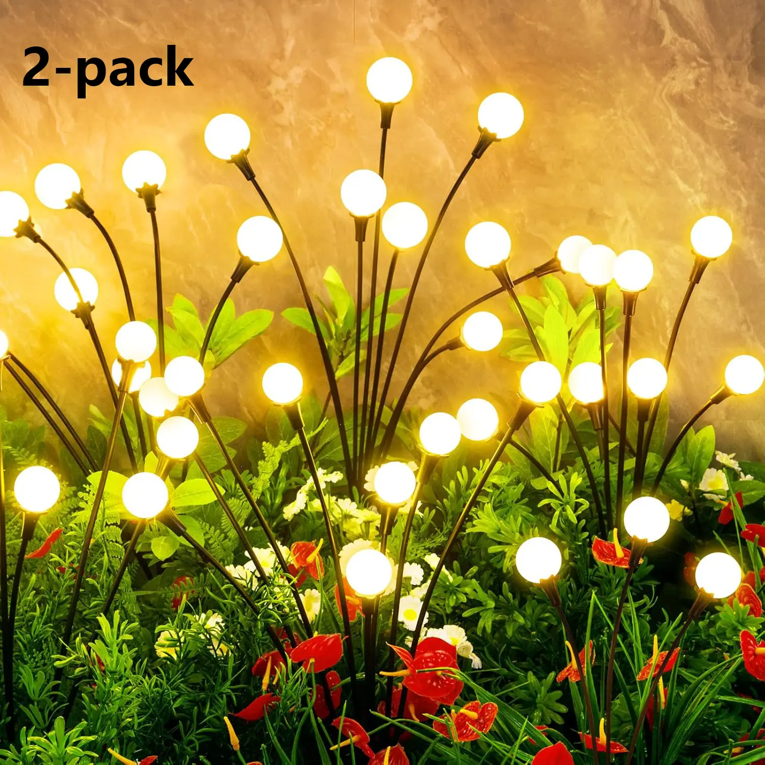 solar firefly string lights, 2pcs 6/8/10LED Outdoor Lawn Light, Landscape Light, Light Sensor Control, No Remote Control, with 600mAh Nickel Battery, Suitable for Outdoor Garden, Patio, Sidewalk, Party Decoration and Holiday Gifts, Solar Outdoor Lights