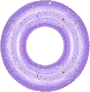 Swim Rings with Glitter, 90cm Diameter Inflatable Pool Float Swimming Pool Float Tube Round Shaped Swimming Tube Water Fun Beach Pool Toys for Summer Party for Kids Adults, Purple(Gift)