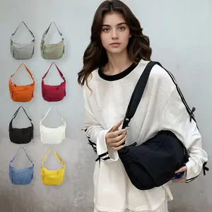 Unisex Functional Dumpling Crescent Shoulder Bag Casual Multi Pockets Sling Hobo with Zipper for Sports and Travel