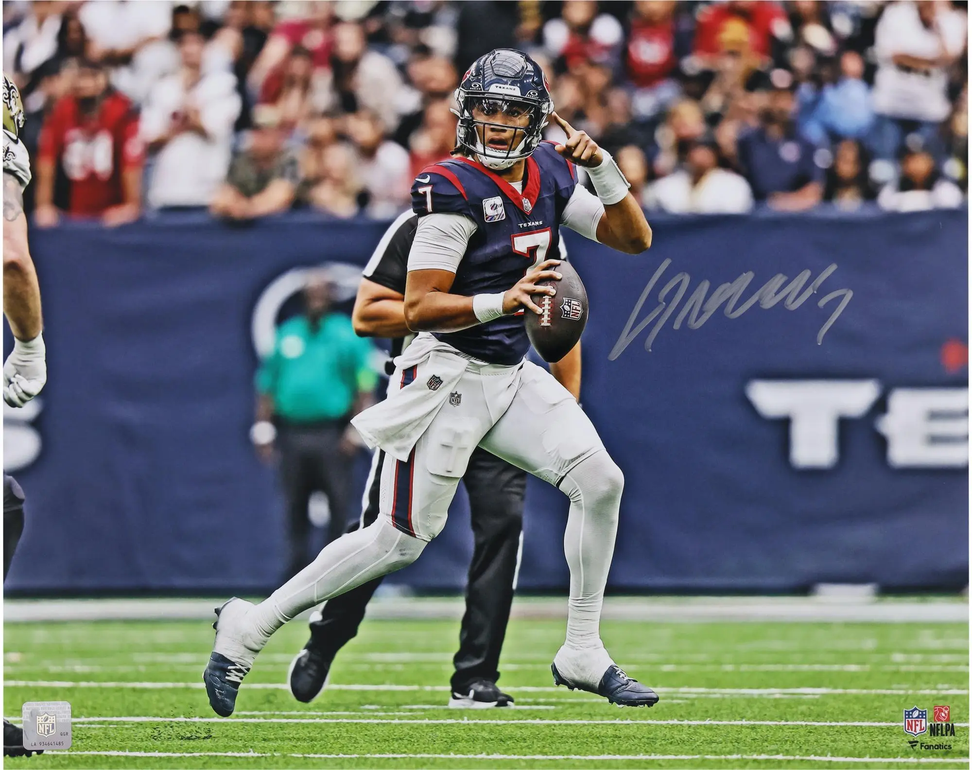 C.J. Stroud Houston Texans Autographed 16" x 20" Pointing Downfield vs. Saints Photograph - Fanatics Authentic Certified