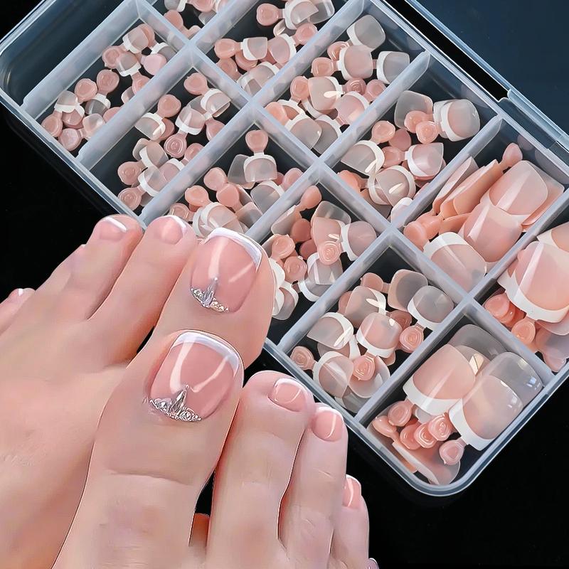 120Pcs 9-Colors French Fake Toenails Summer Short Square Press On Toe Nails Tips Glossy Pink Brown Full Cover False Toenail Easy to Use Long Lasting Nail Art Decorations