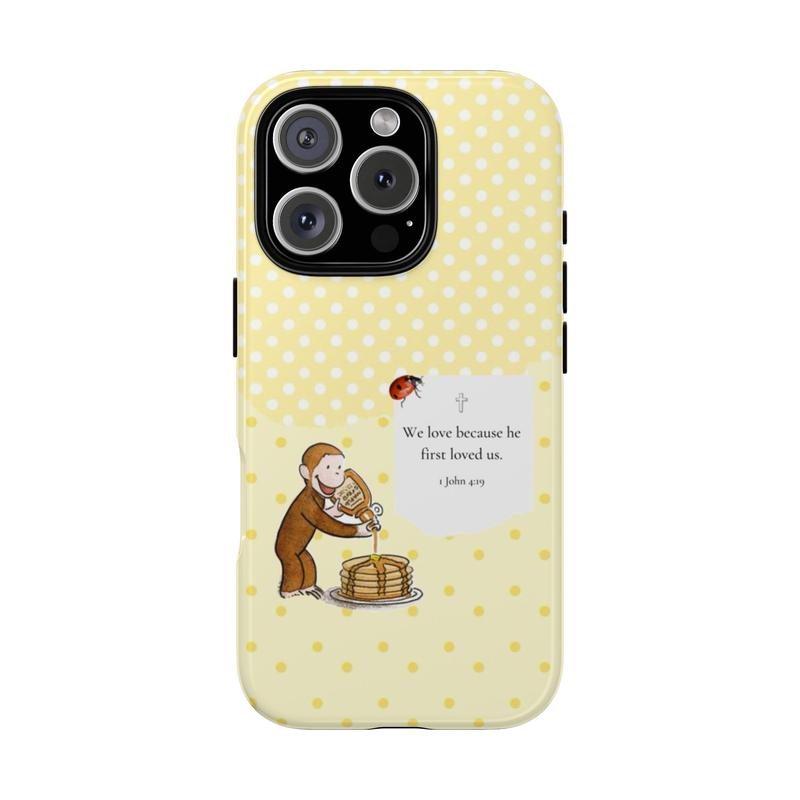Cute Monekey Phone Cover, Curious George Phone Case, Bible Verse Phone Case with Cute Monkey Pancake Design, Christian Phone Cover, Protective Cover, Gift for fans