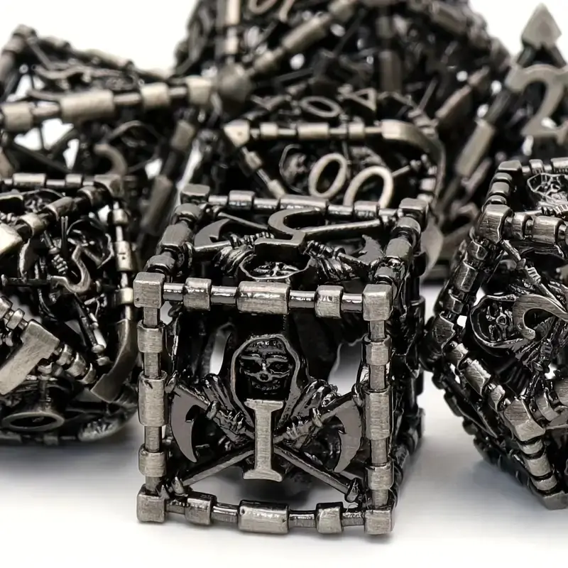 D&d Metal Hollow Death Dice Set, Dnd Metal Dice, Rpg Pathfinder Warhammer Shadowrun Tabletop Game Dice, Includes D20 D12 D10 D% D8 D6 D4, Color Series