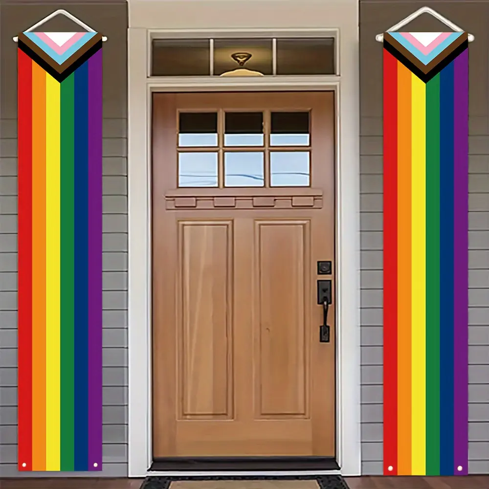 Rainbow Flag Proud Porch Sign 70.8inx11.8in, Polyester LGBT Hanging Banner Party Supplies, Wall Door Party Supplies Holiday Decoration Proud Ornament One Pair