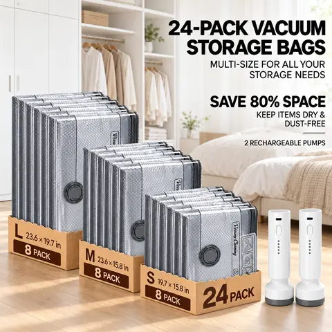 TAYACICY Multi-Size Travel Vacuum Sealer Storage Bag Set (9/15-Pack) with Rechargeable Cordless Electric Pump, Portable Reusable Space-Saving Compressed Bags for Clothes, Luggage (Back to School)
