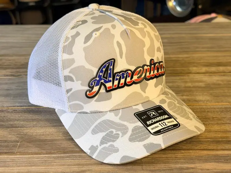 America Red, White & Blue Script on Richardson 112 SnapBack Cap America Red, White & Blue Script on Richardson 112 SnapBack Cap