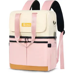 Backpack Cooler with Double Decker & 12 Ice Packs- Keeps 36 Cans Cold for up to 24 Hours- Waterproof & Leak Proof Insulated Cooler Backpack- Stylish Cooler Bookbag for Women Travel Work Beach Scothen