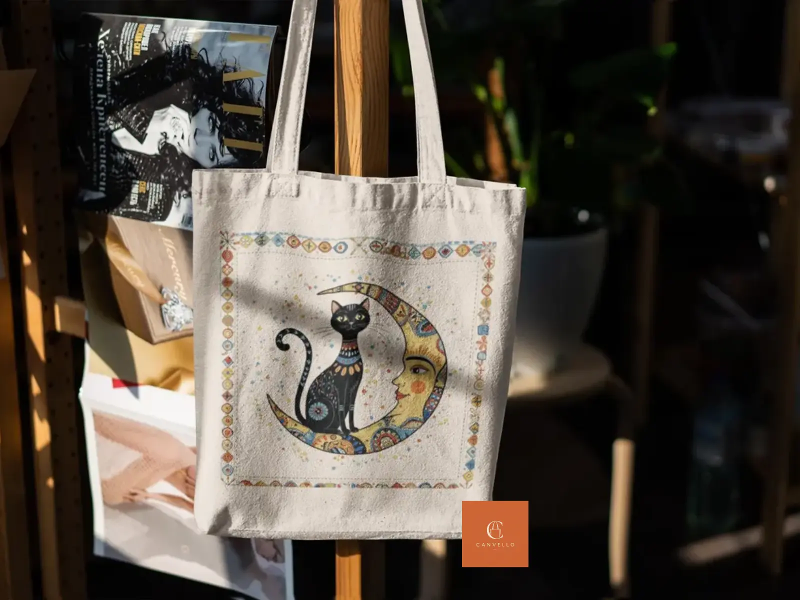 Black Cat and Moon tote bag
