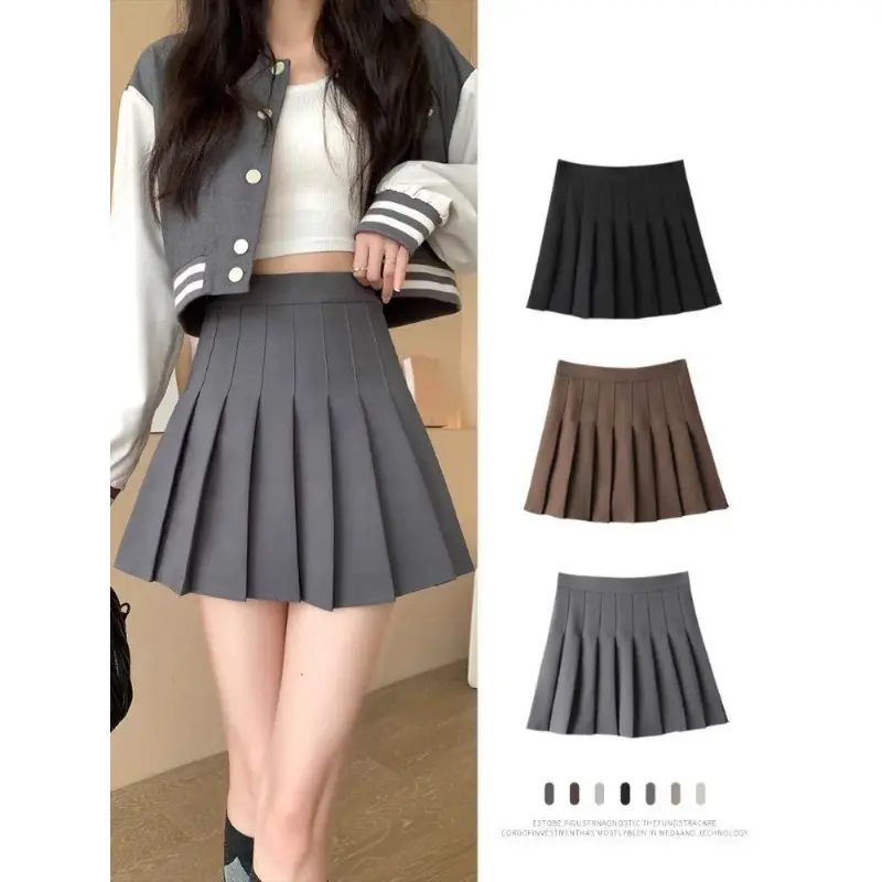 New pleated skirt for 2026 Womens Mini Skirts Japanese School High Waist Kawaii Cute grey Plaid Skirt Uniform Harajuku Jupe-DY