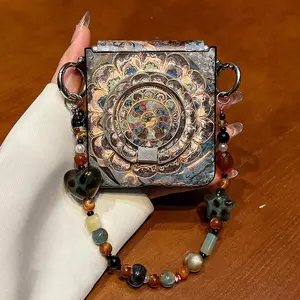 Korean Retro Sunflower Totem Magnetic Holder Amber Star Bracelet Phone Case for Samsung Flip7 Flip7fe Flip6 Flip5 Hard Cover
