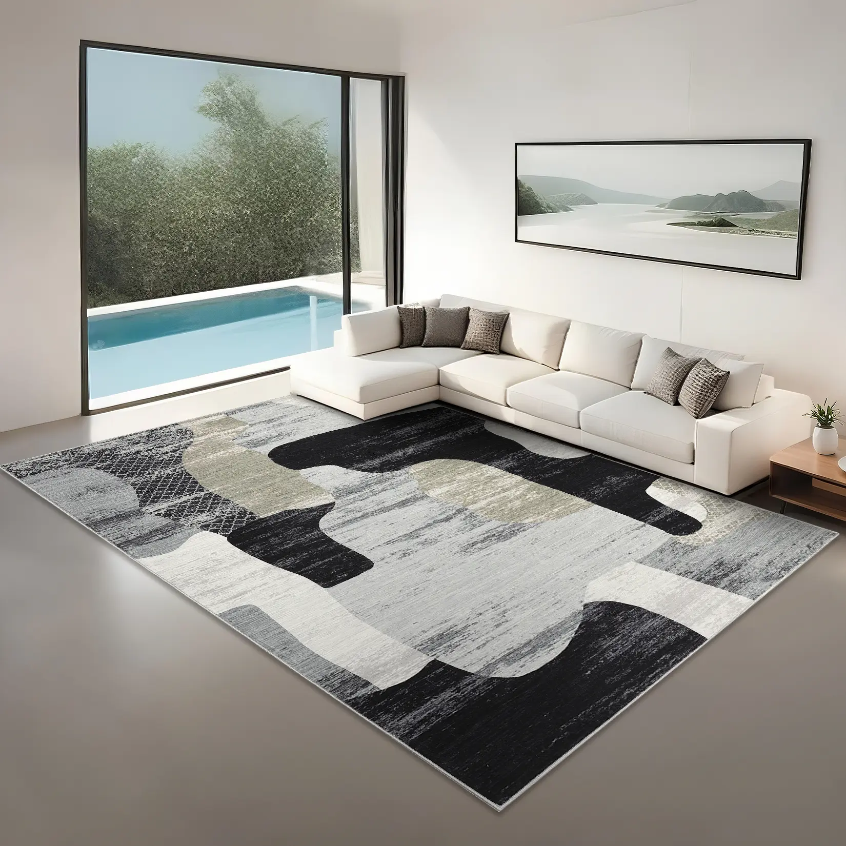 Modern Washable Area Rug Nordic Style Carpet with Non-slip Backing Foldable Indoor Ultra-thin Carpet for Bedroom Living Room Laundry Room Office