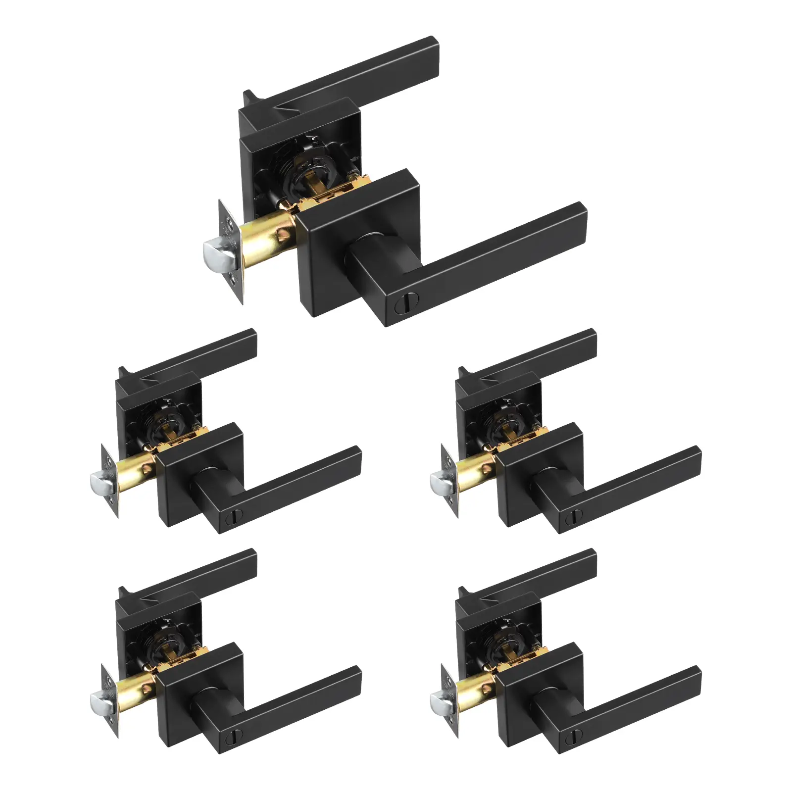 【DealsForYouDays】VEVOR Privacy Door Handle,5-Pack Matte Black Door LeverRight or Left Handing Reversible Lever with Keyless Lock45° Rotation to OpenUniversal Square Interior for Bathroom and Bedroom Doors