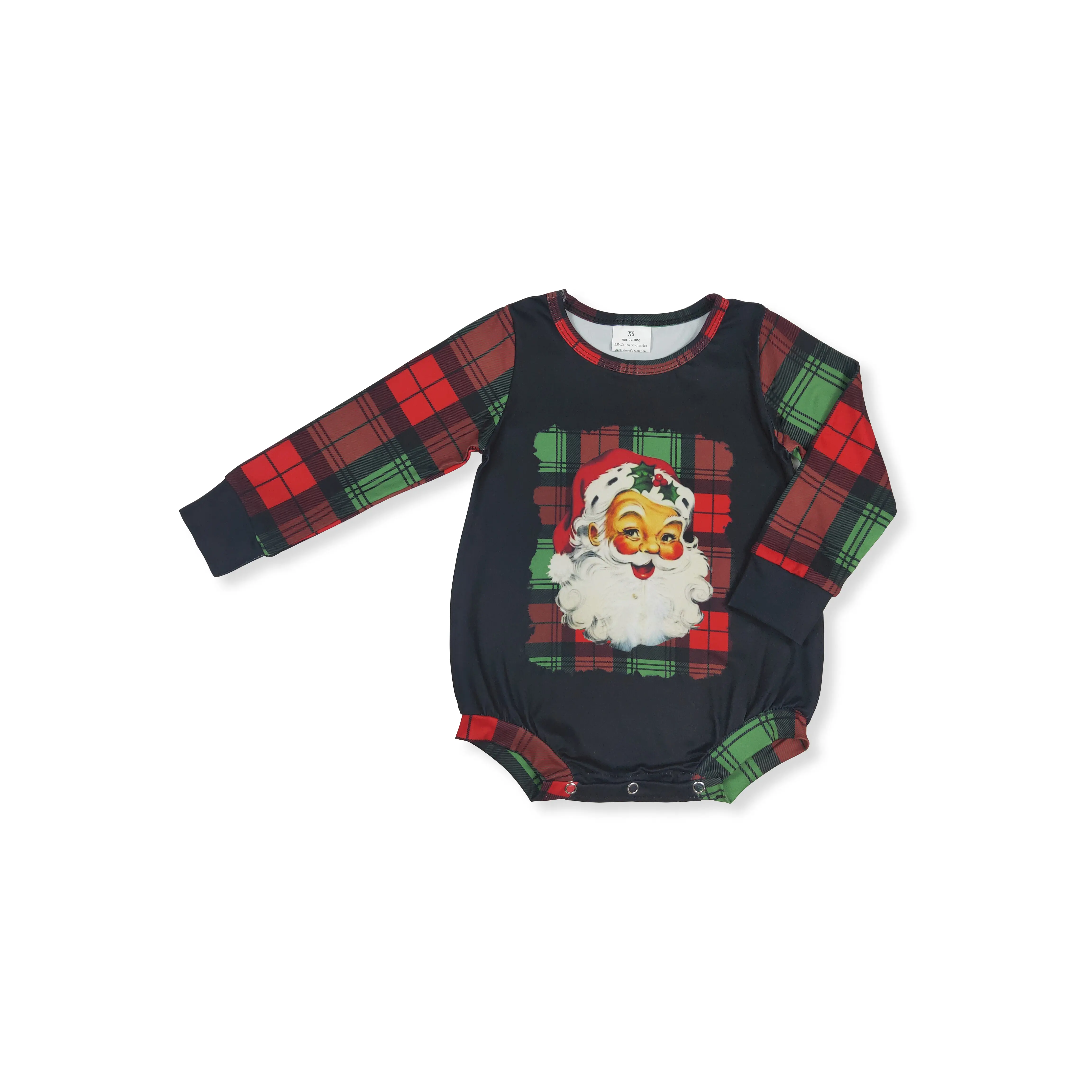 Baby Toddler 2t Christmas Black-Red Plaid Santa Print Long Sleeve Onesie - Fun Themed Bodysuit Clothes, Black Bodysuit Outfit, Toddler Onesies