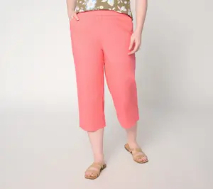 Denim & Co. Petite Stretch Poplin Wide Leg Capris Pants