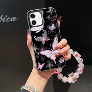 For iPhone 12 Mini pink butterfly suit bracelet phone Case For iPhone 12 Mini with silicone Shock proof design perfect for popular