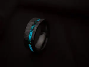 The Zenith, Tungsten Hammered Glow Ring, Green Tungsten Carbide Engagement, Anniversary Gift, Wedding Band for Men & Women, Glow In The Dark