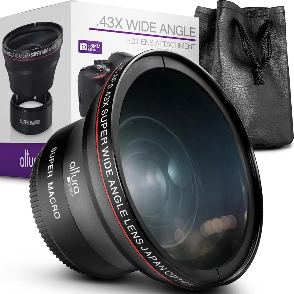 0.33x HD Wide Angle Lens with Macro - 58MM Thread-Attachable DSLR Accessory, 550d 18-55mm HD Lens Attachment with Screws for T7,T7i,T8i,T6i,T6s,T6,SL2,SL3,00D,77D,80D,70d,1100d,m100,55-250mm,5ds (Attaches to Thread, Not Camera Body), 600D