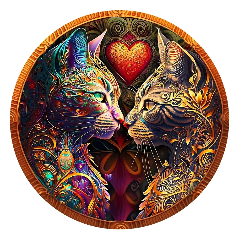 Colorful Wooden Handmade Puzzle Cat Shape, Unique Irregular Animal Design, Perfect Gift for Lovers & Friends, DIY Game, Home Decor, Wooden Puzzles