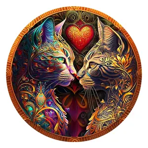 Colorful Wooden Handmade Puzzle Cat Shape, Unique Irregular Animal Design, Perfect Gift for Lovers & Friends, DIY Game, Home Decor