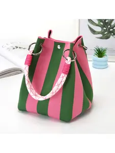 Style Bucket Bag, Fashion Knit Handbag, Portable Casual Women's Bucket Bag, Student Lunch Bag, All Seasons