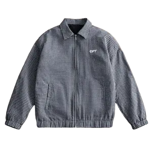 Fashionable plaid lapel jacket for men, versatile street casual color block striped coat with zipper closure