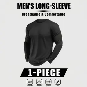Men's Long Sleeve T Shirt Lightweight Stretch Casual Tee for Men, Soft Comfortable Breathable Shirt for Daily Wear, Flexible Fit Everyday Top for Fall Spring Layering