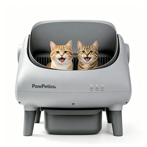 PawPetica Large Remote Control Automatic Litter Box for Cats - App-Controlled Auto Cleaning Single Unit, Smart Design with Full Safety Features, Grey, Included Waste Bags & Fragrance Box, 10.5L