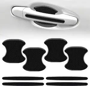 8PCS Car Door Handle Bowl Sticker, Reflective Anti-Scratch Auto Door Handle Cup Protector, Self-Adhesive Door Side Handle Paint Protective Film, Universal Vehicle Decoration Accessory (Black)